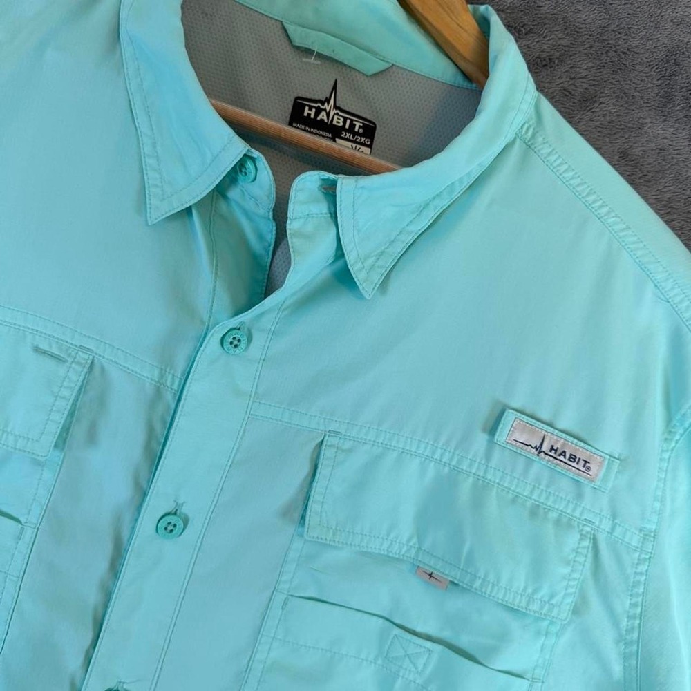 Habit Mens Short Sleeve Fishing Shirt Aruba Blue Ventilated Pockets TS1483 2XL
